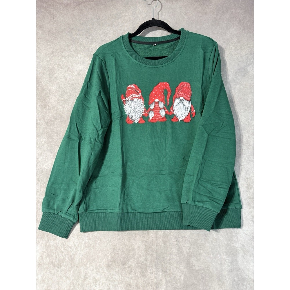 Lotucy Merry Christmas Pullover Sweatshirt Size Large Green Gnomes